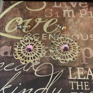 Elegant Gold Tone with Pink Stone Earrings